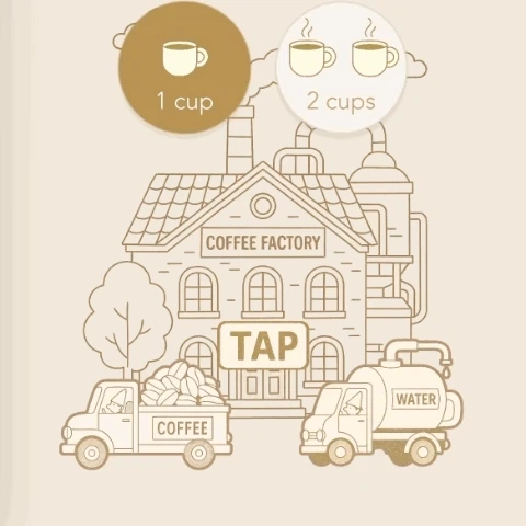 CoffeeFactoryの工場とコーヒー・水のトラック