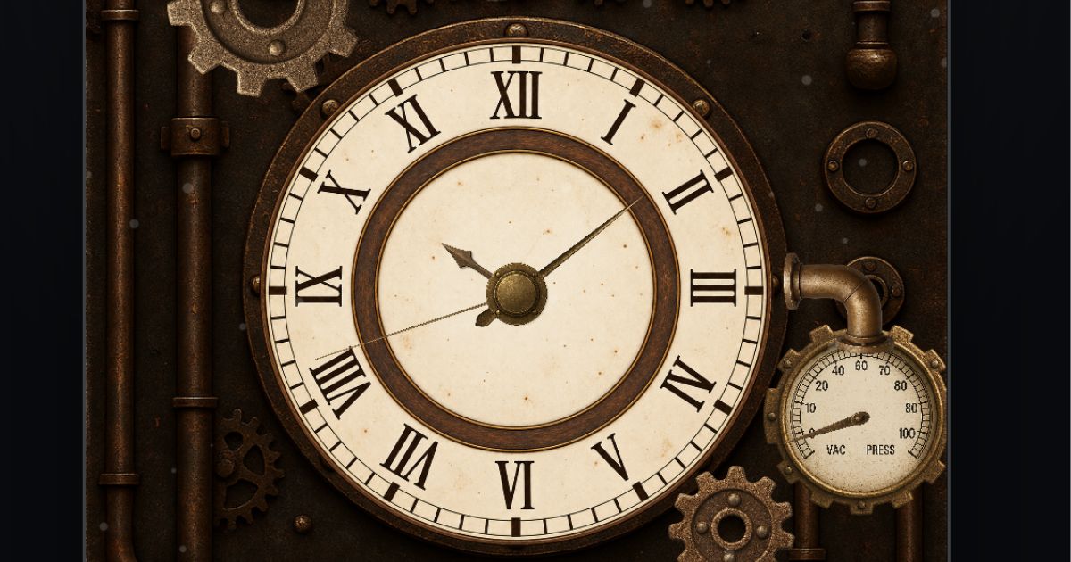 歯車と蒸気が動くSteamClockのスチームパンク時計画面